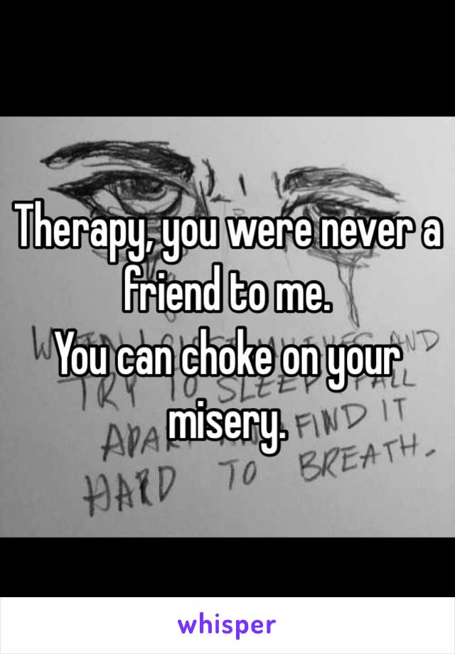 Therapy, you were never a friend to me.
You can choke on your misery.