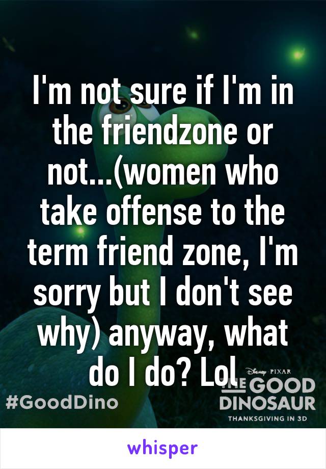 I'm not sure if I'm in the friendzone or not...(women who take offense to the term friend zone, I'm sorry but I don't see why) anyway, what do I do? Lol