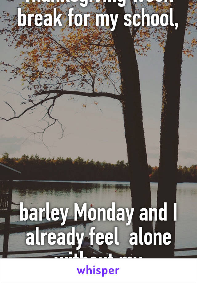 Thanksgiving week break for my school,







barley Monday and I already feel  alone without my classmates