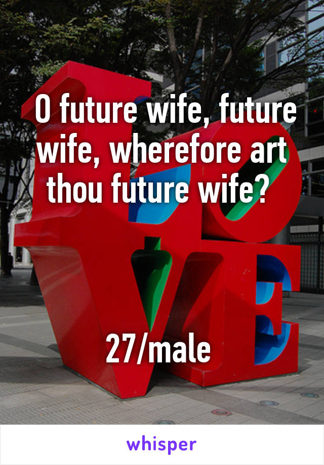  O future wife, future wife, wherefore art thou future wife? 



27/male 