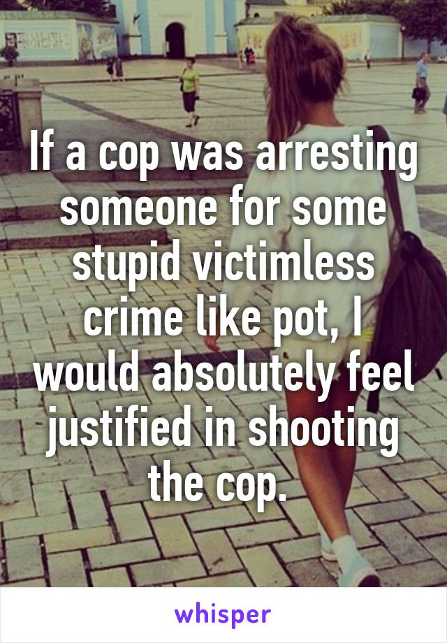 If a cop was arresting someone for some stupid victimless crime like pot, I would absolutely feel justified in shooting the cop. 