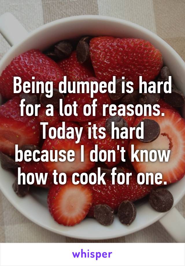 Being dumped is hard for a lot of reasons. Today its hard because I don't know how to cook for one.