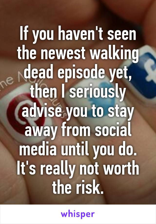 If you haven't seen the newest walking dead episode yet, then I seriously advise you to stay away from social media until you do. It's really not worth the risk.
