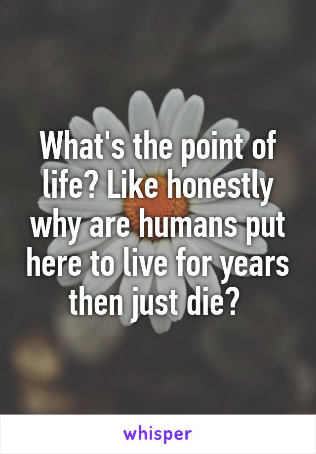 What's the point of life? Like honestly why are humans put here to live for years then just die? 