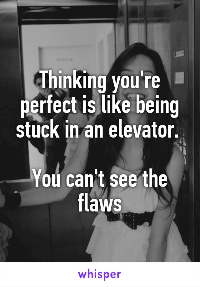 Thinking you're perfect is like being stuck in an elevator. 

You can't see the flaws