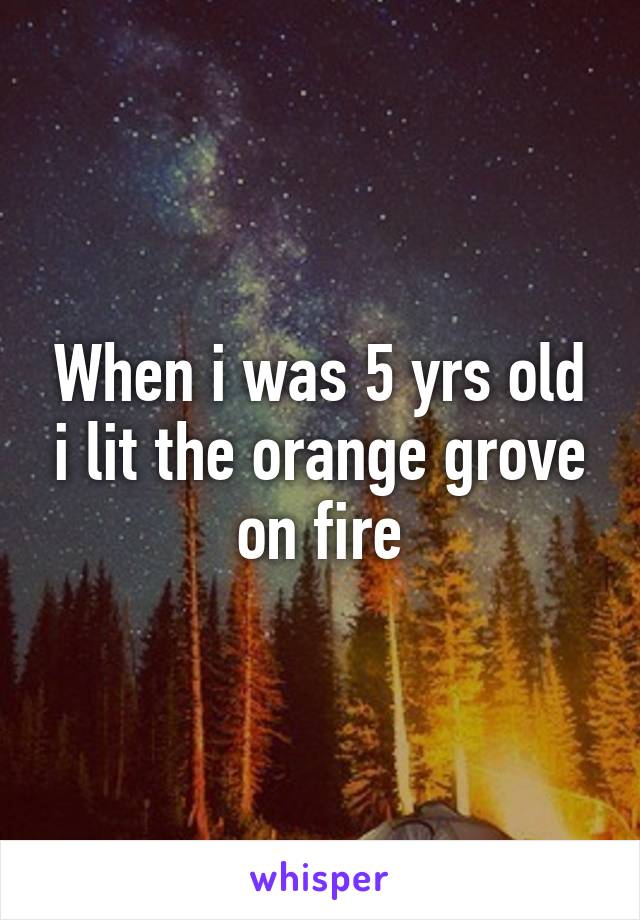 When i was 5 yrs old i lit the orange grove on fire