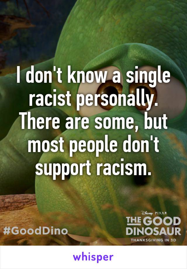I don't know a single racist personally.
There are some, but most people don't support racism.
