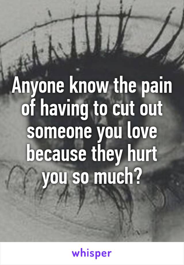 Anyone know the pain of having to cut out someone you love because they hurt you so much?