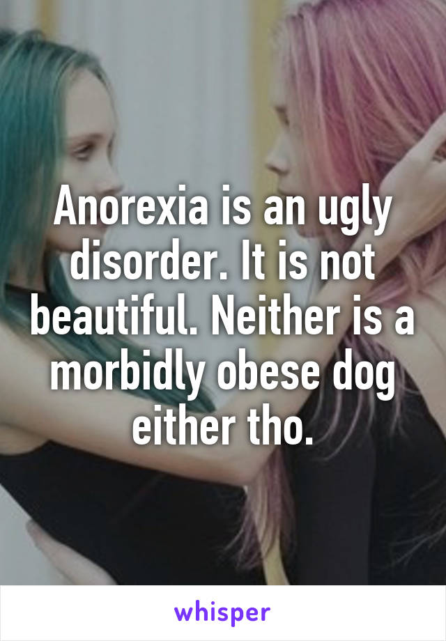 Anorexia is an ugly disorder. It is not beautiful. Neither is a morbidly obese dog either tho.