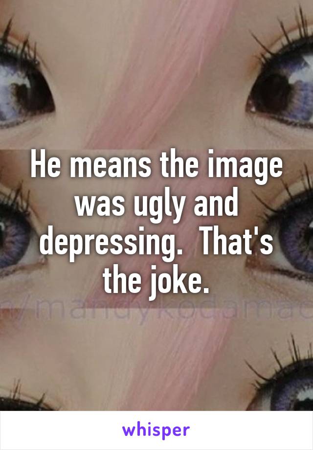 He means the image was ugly and depressing.  That's the joke.