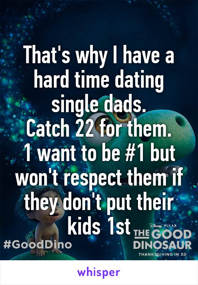 That's why I have a hard time dating single dads.
Catch 22 for them.
1 want to be #1 but won't respect them if they don't put their kids 1st