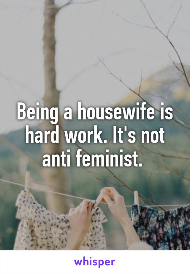 Being a housewife is hard work. It's not anti feminist. 