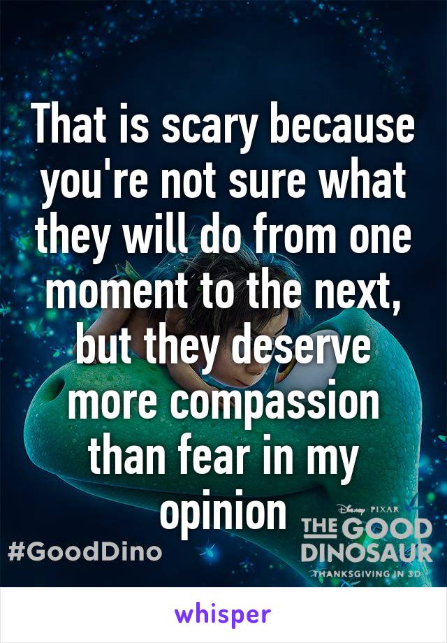 That is scary because you're not sure what they will do from one moment to the next, but they deserve more compassion than fear in my opinion