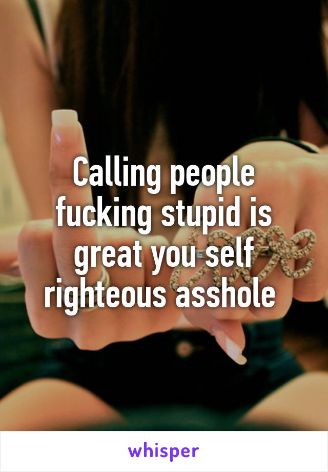 Calling people fucking stupid is great you self righteous asshole 