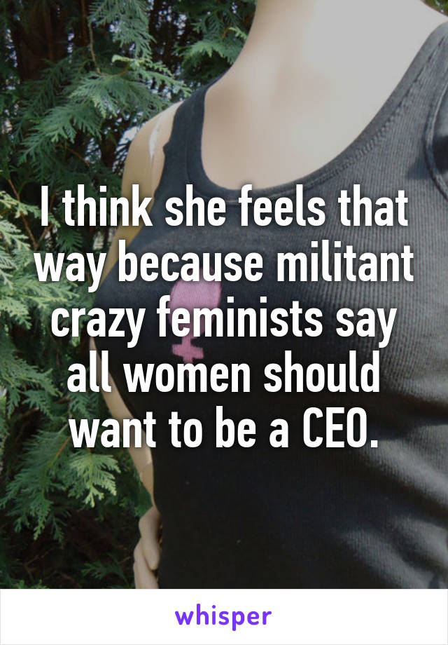 I think she feels that way because militant crazy feminists say all women should want to be a CEO.