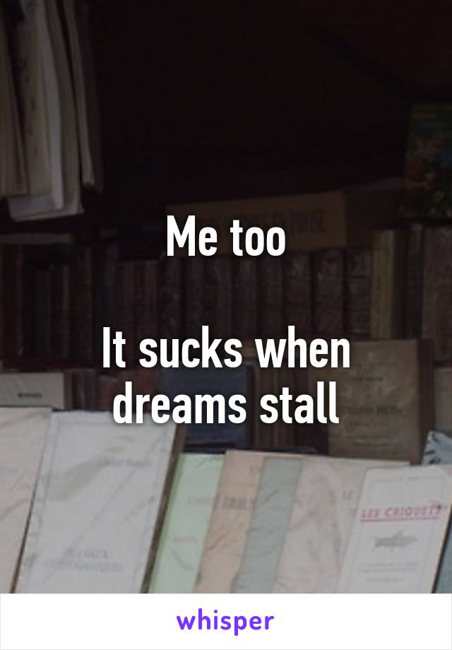 Me too

It sucks when dreams stall