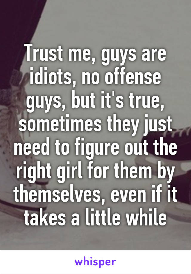 Trust me, guys are idiots, no offense guys, but it's true, sometimes they just need to figure out the right girl for them by themselves, even if it takes a little while