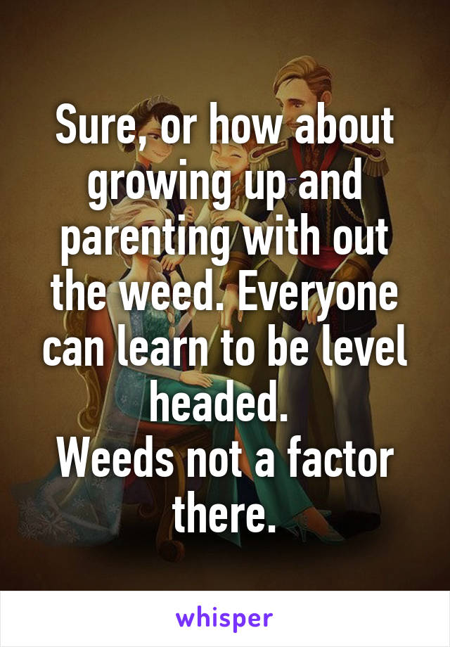 Sure, or how about growing up and parenting with out the weed. Everyone can learn to be level headed. 
Weeds not a factor there.