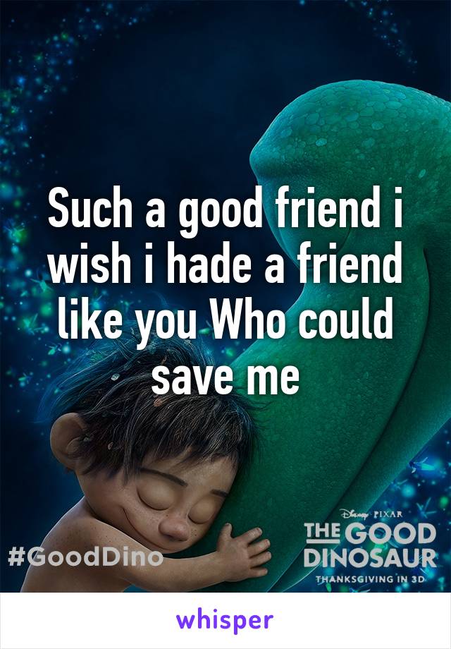 Such a good friend i wish i hade a friend like you Who could save me
