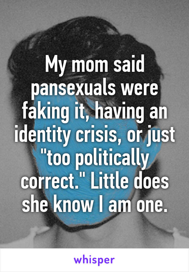 My mom said pansexuals were faking it, having an identity crisis, or just "too politically correct." Little does she know I am one.