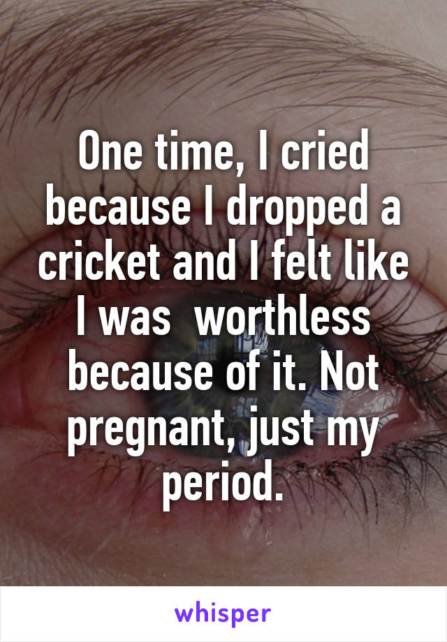 One time, I cried because I dropped a cricket and I felt like I was  worthless because of it. Not pregnant, just my period.