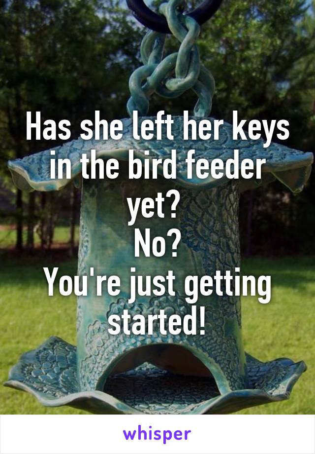 Has she left her keys in the bird feeder yet? 
No?
You're just getting started!
