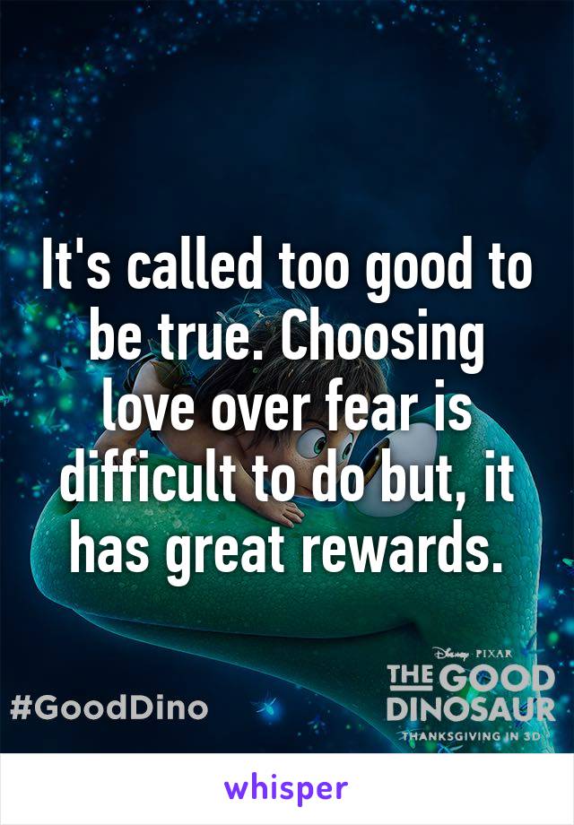 It's called too good to be true. Choosing love over fear is difficult to do but, it has great rewards.