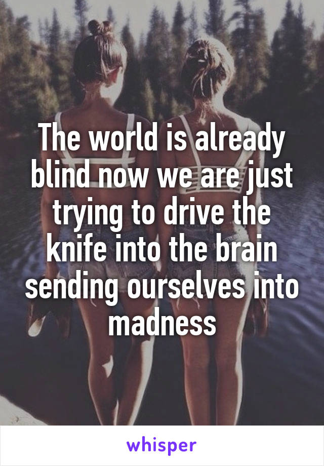 The world is already blind now we are just trying to drive the knife into the brain sending ourselves into madness