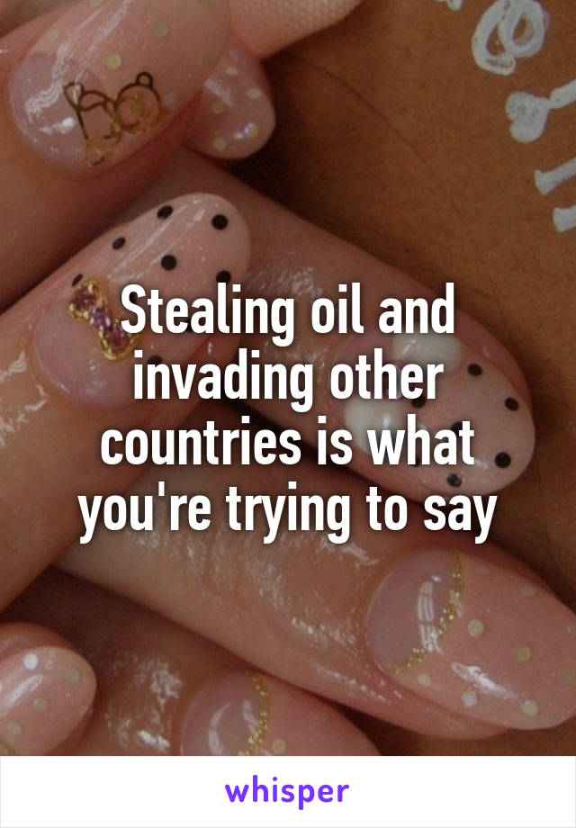 Stealing oil and invading other countries is what you're trying to say
