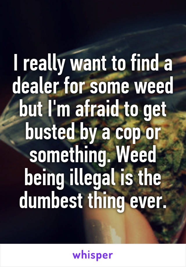 I really want to find a dealer for some weed but I'm afraid to get busted by a cop or something. Weed being illegal is the dumbest thing ever.