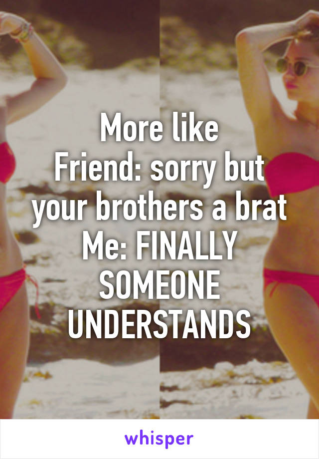 More like
Friend: sorry but your brothers a brat
Me: FINALLY SOMEONE UNDERSTANDS