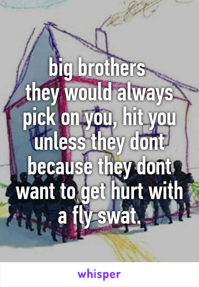 big brothers 
they would always pick on you, hit you unless they dont because they dont want to get hurt with a fly swat.