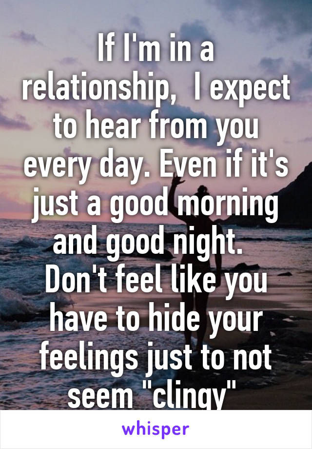 If I'm in a relationship,  I expect to hear from you every day. Even if it's just a good morning and good night.  
Don't feel like you have to hide your feelings just to not seem "clingy" 