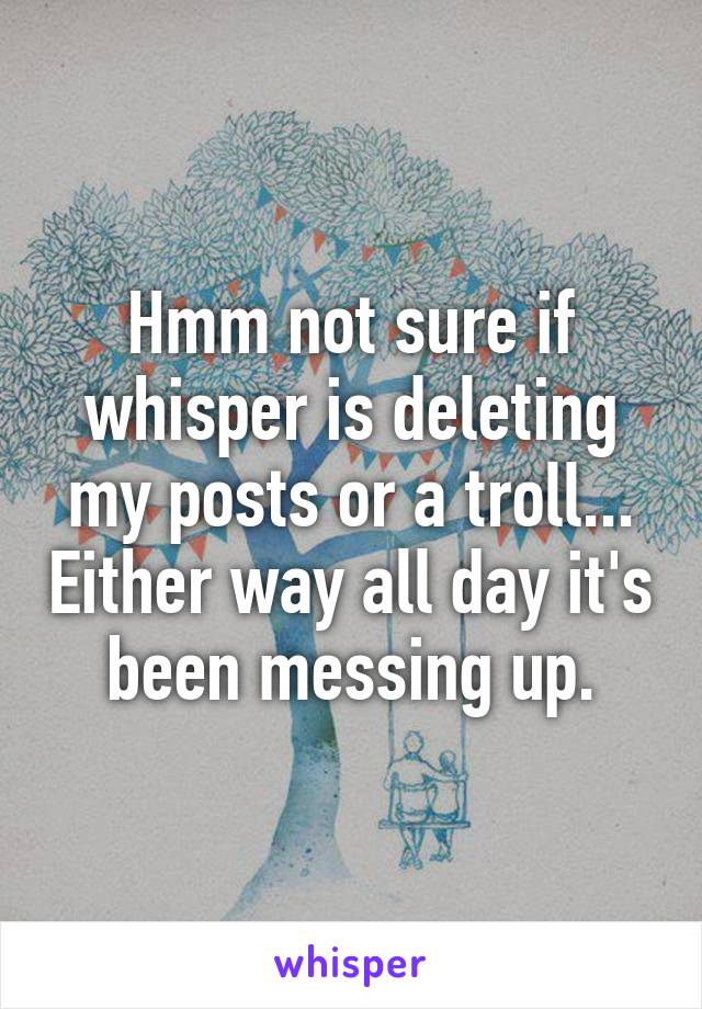 Hmm not sure if whisper is deleting my posts or a troll... Either way all day it's been messing up.