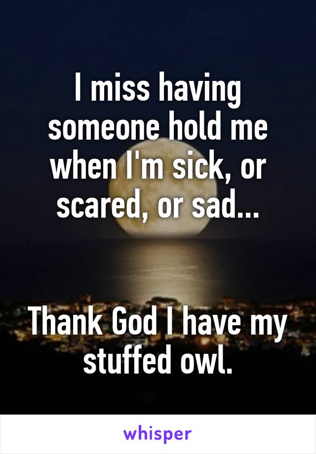 I miss having someone hold me when I'm sick, or scared, or sad...


Thank God I have my stuffed owl.