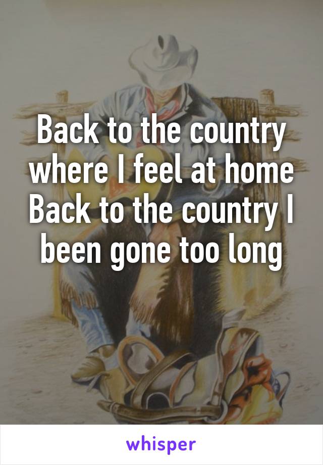 Back to the country where I feel at home
Back to the country I been gone too long

