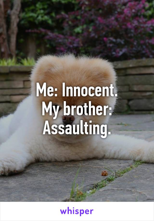 Me: Innocent.
My brother: Assaulting.