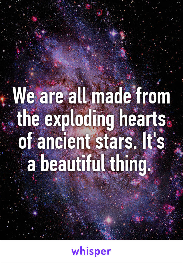 We are all made from the exploding hearts of ancient stars. It's a beautiful thing. 