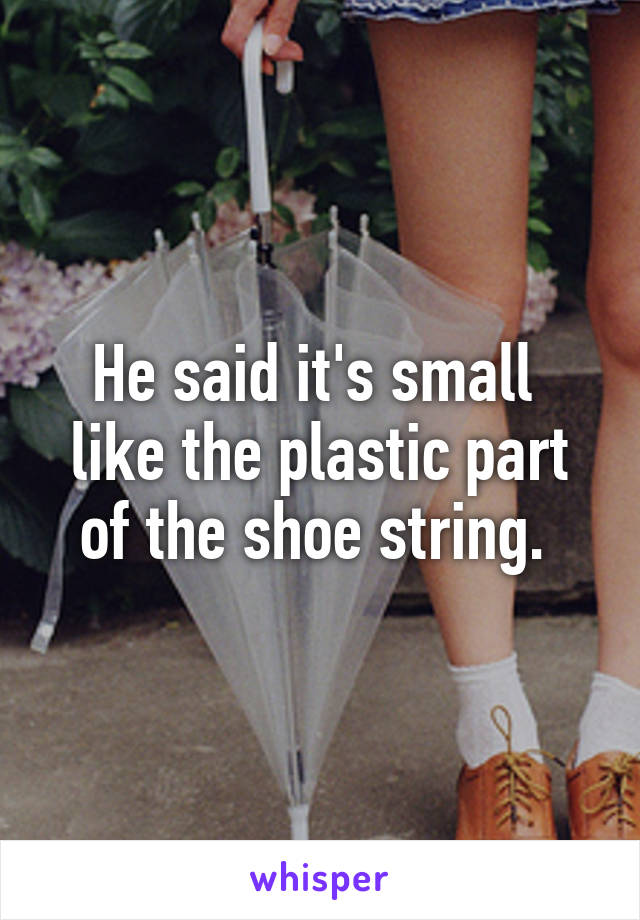 He said it's small  like the plastic part of the shoe string. 