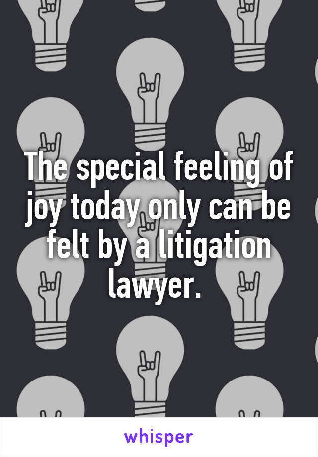 The special feeling of joy today only can be felt by a litigation lawyer. 