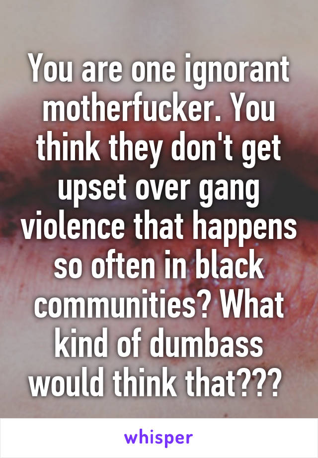 You are one ignorant motherfucker. You think they don't get upset over gang violence that happens so often in black communities? What kind of dumbass would think that??? 