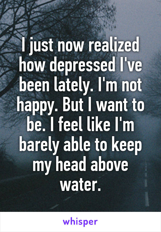 I just now realized how depressed I've been lately. I'm not happy. But I want to be. I feel like I'm barely able to keep my head above water.