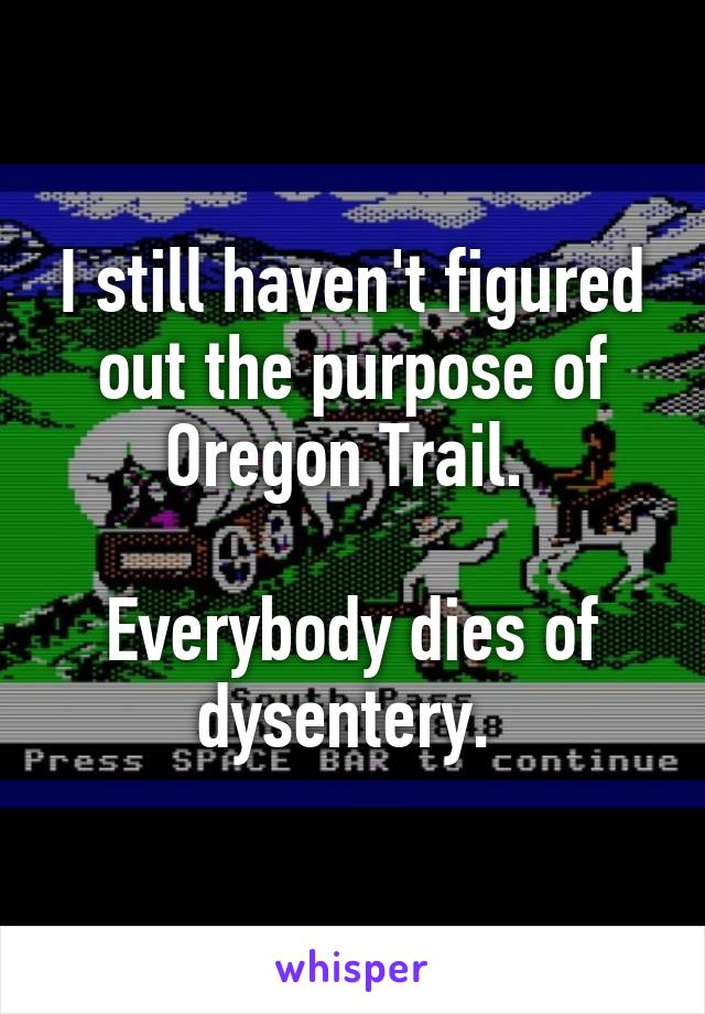 I still haven't figured out the purpose of Oregon Trail. 

Everybody dies of dysentery. 