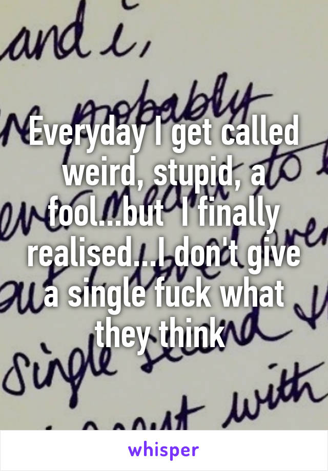 Everyday I get called weird, stupid, a fool...but  I finally realised...I don't give a single fuck what they think 