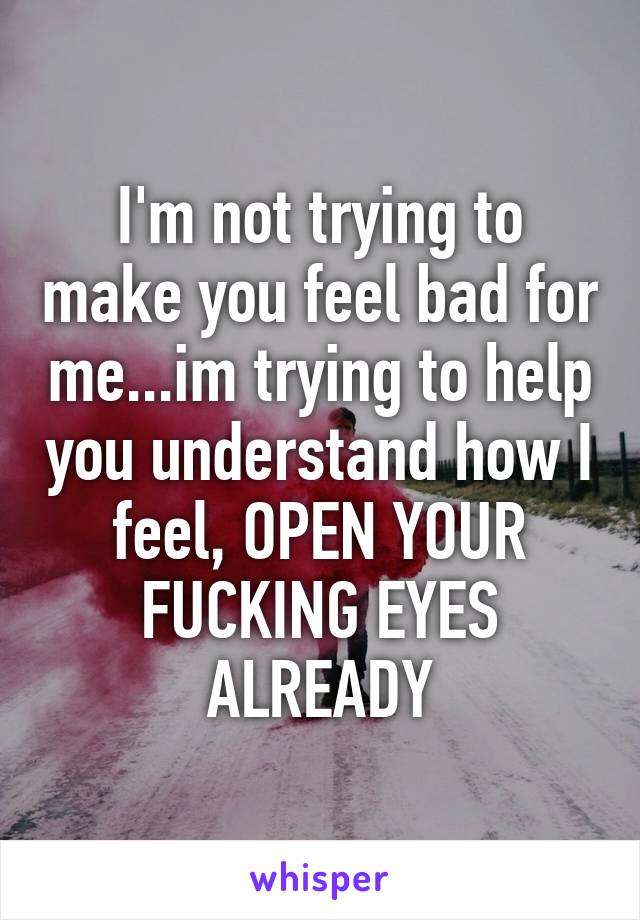 I'm not trying to make you feel bad for me...im trying to help you understand how I feel, OPEN YOUR FUCKING EYES ALREADY