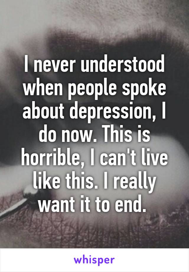 I never understood when people spoke about depression, I do now. This is horrible, I can't live like this. I really want it to end. 