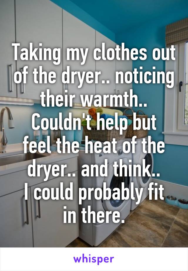 Taking my clothes out of the dryer.. noticing their warmth..
Couldn't help but feel the heat of the dryer.. and think..
I could probably fit in there.