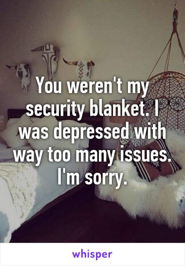 You weren't my security blanket. I was depressed with way too many issues.
I'm sorry.