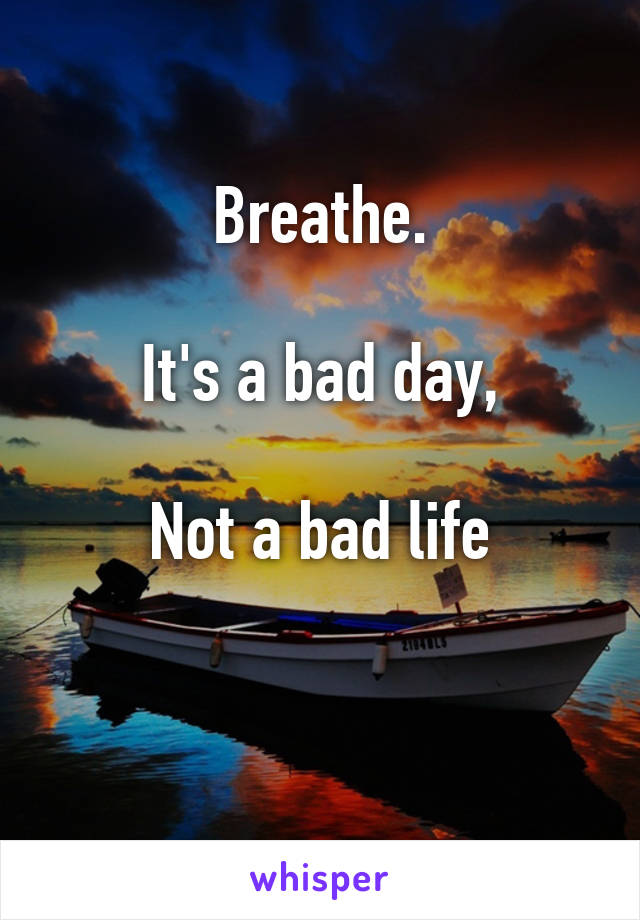 Breathe.

It's a bad day,

Not a bad life

