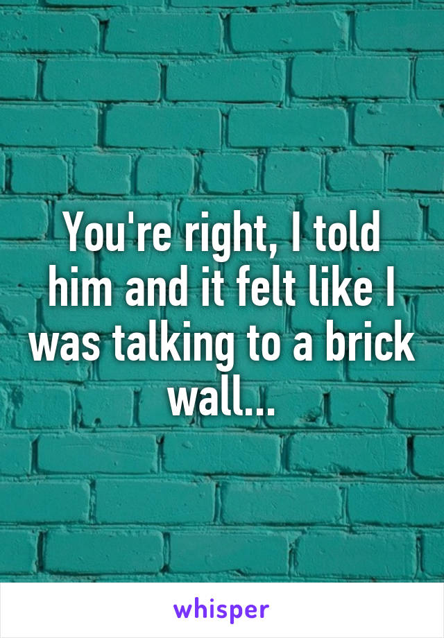 You're right, I told him and it felt like I was talking to a brick wall...